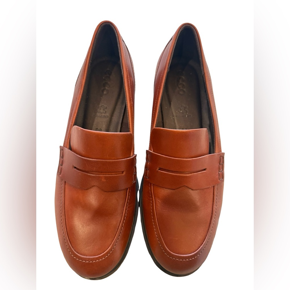 ECCO Cognac Leather Penny Loafers Womens 8 8.5 Comfort Slip On Classic Shoes - Picture 7 of 14
